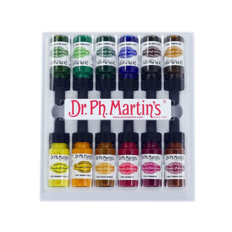 Dr. Ph. Martin's Spectralite Private Collection Liquid Acrylics Bottles, 0.5 oz, Set of 12 (Set 2) - Image 1